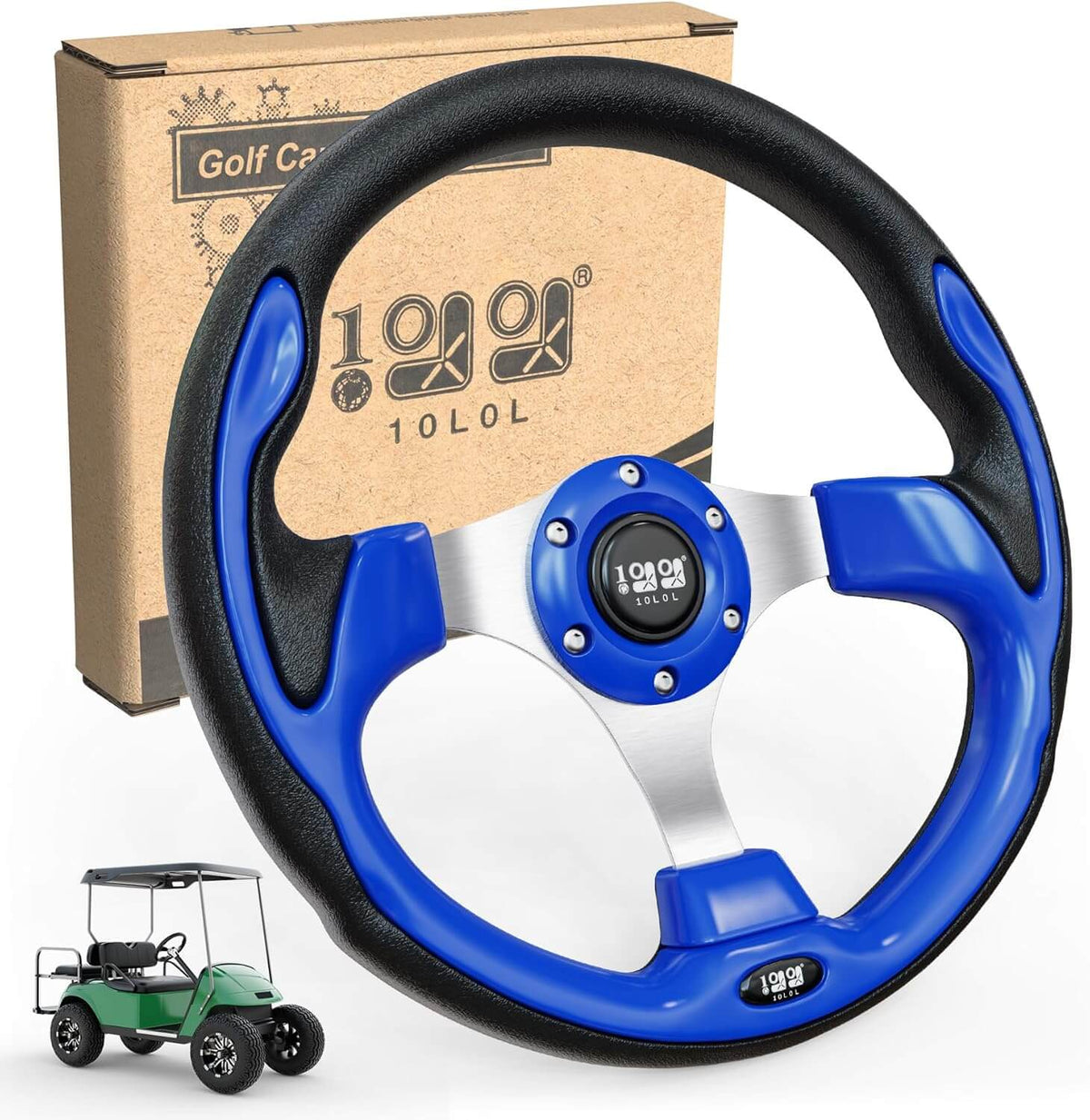 Dark blue golf cart steering wheel