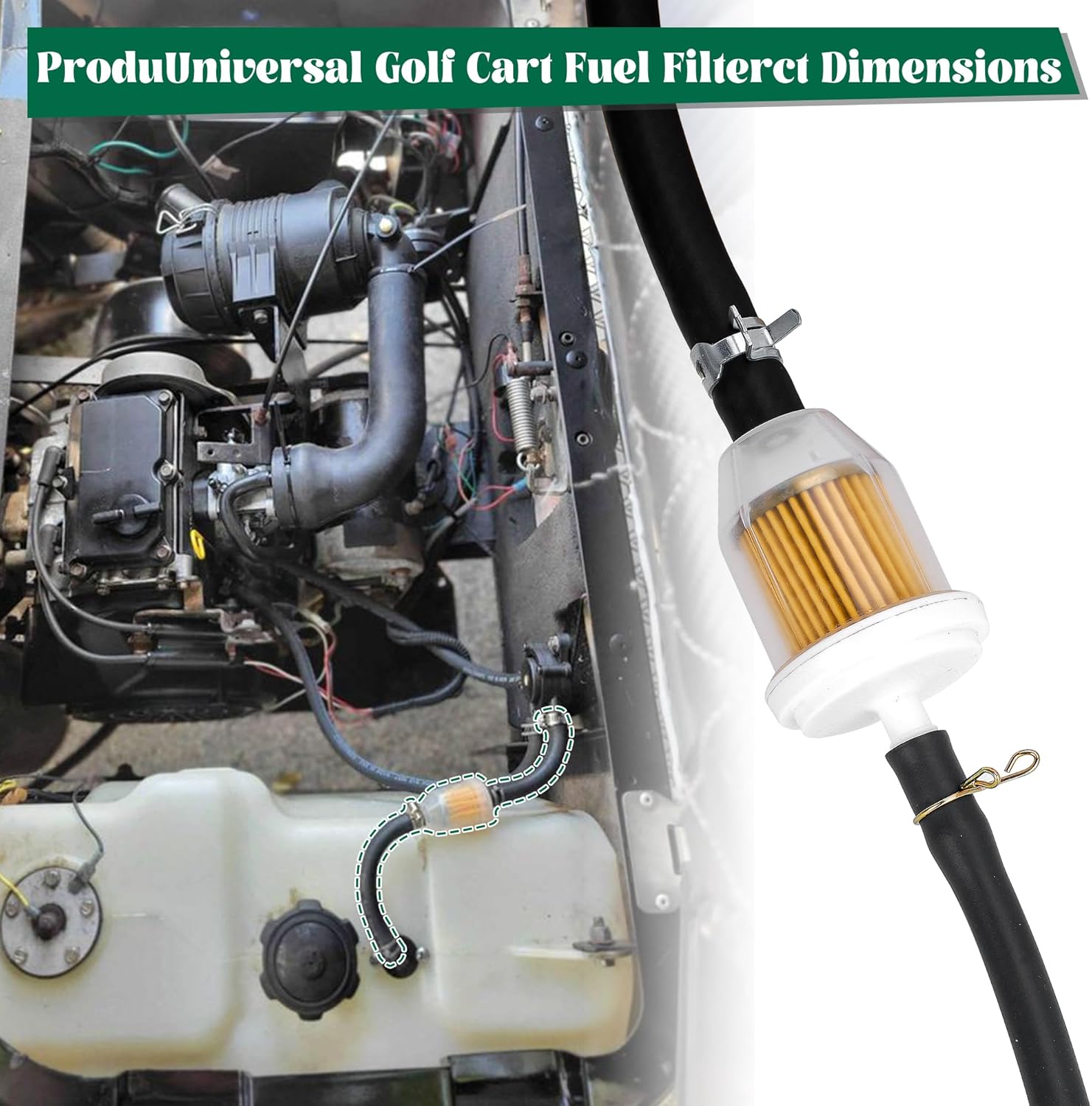 Fuel Filter with 1/4" and 5/16" Fuel Line for Gas Golf Cart Yamaha EZGO Club Car DS Precedent