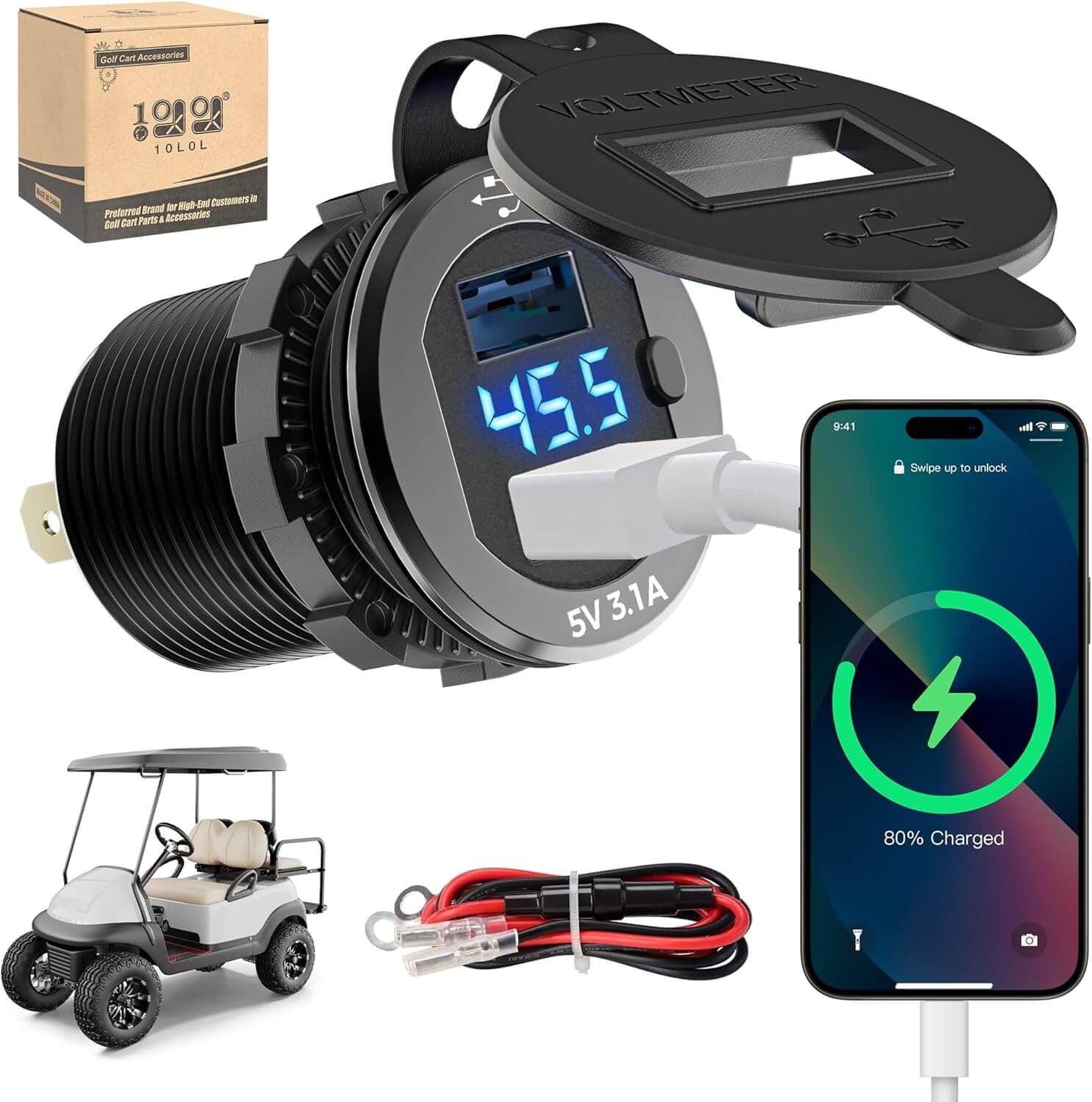 Black Golf Cart USB Charger