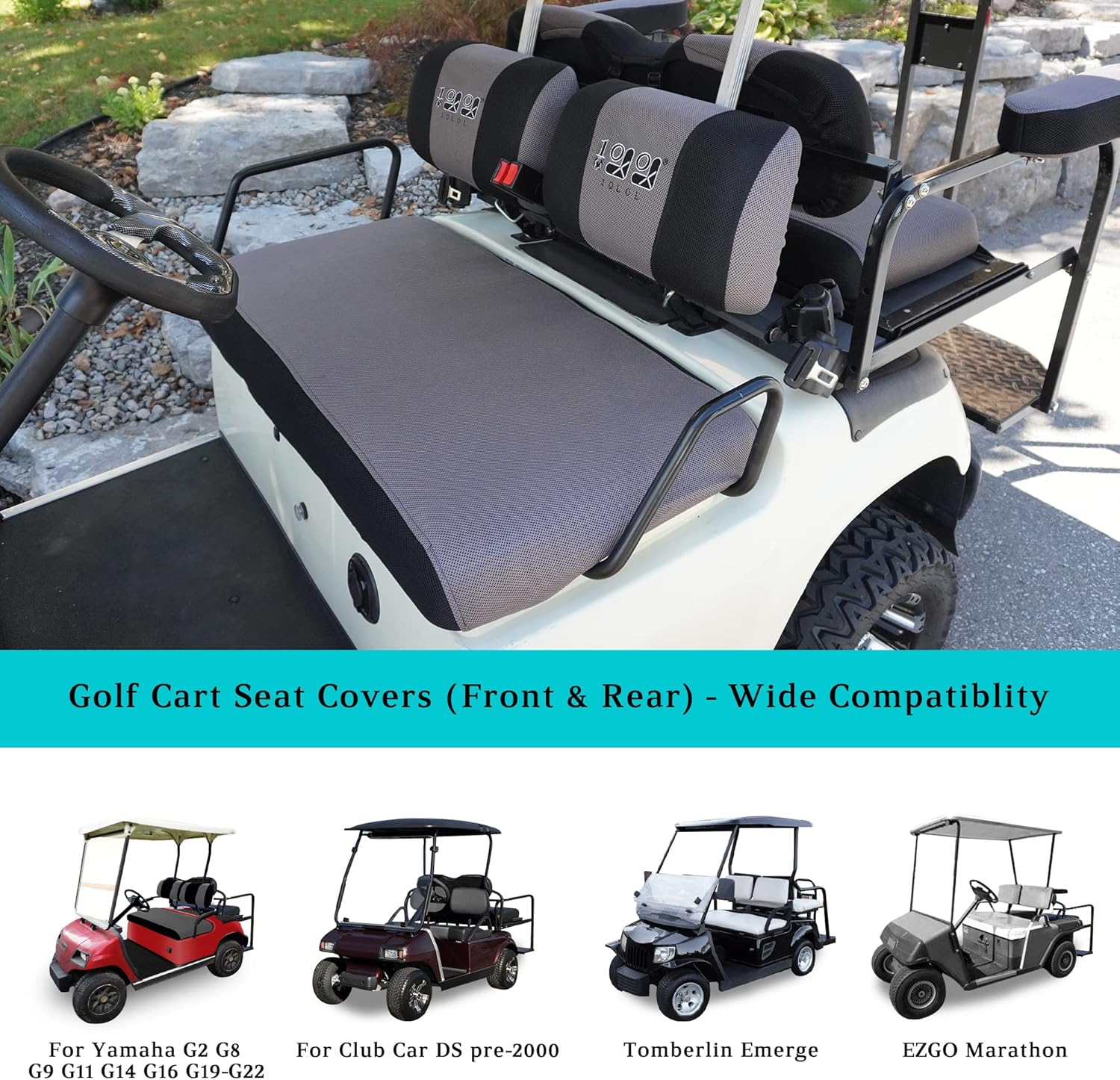 Grey golf cart seat cover for different models