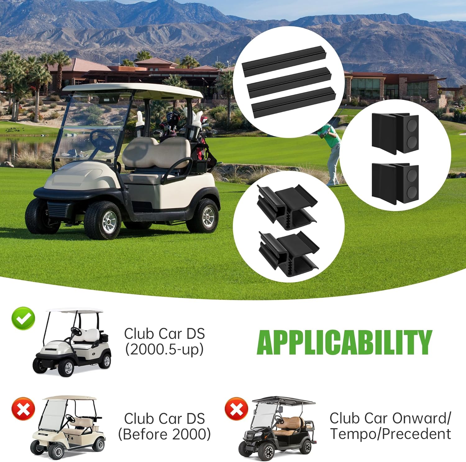 Golf Cart Windshield Retaining Clips Kit Compatible with Club Car DS (2000.5-up)