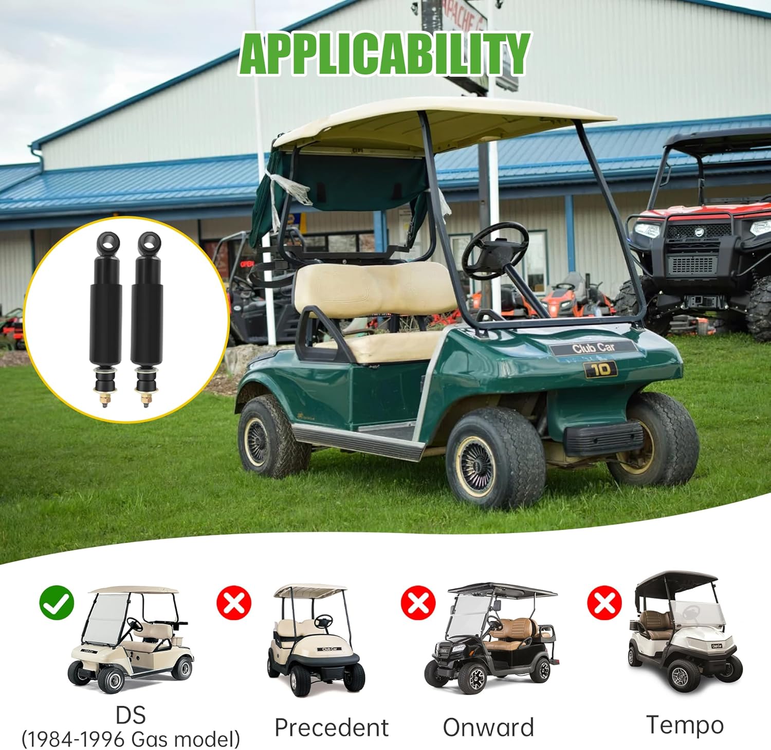 10L0L Golf Cart Rear Shock Absorber Kit for Club Car DS