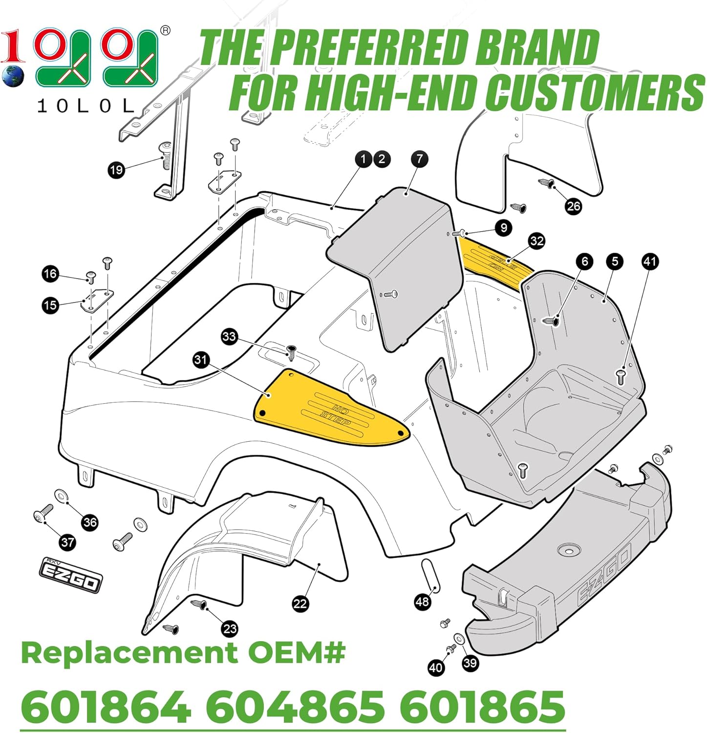 Golf Cart Rear Side Guard Set for EZGO RXV