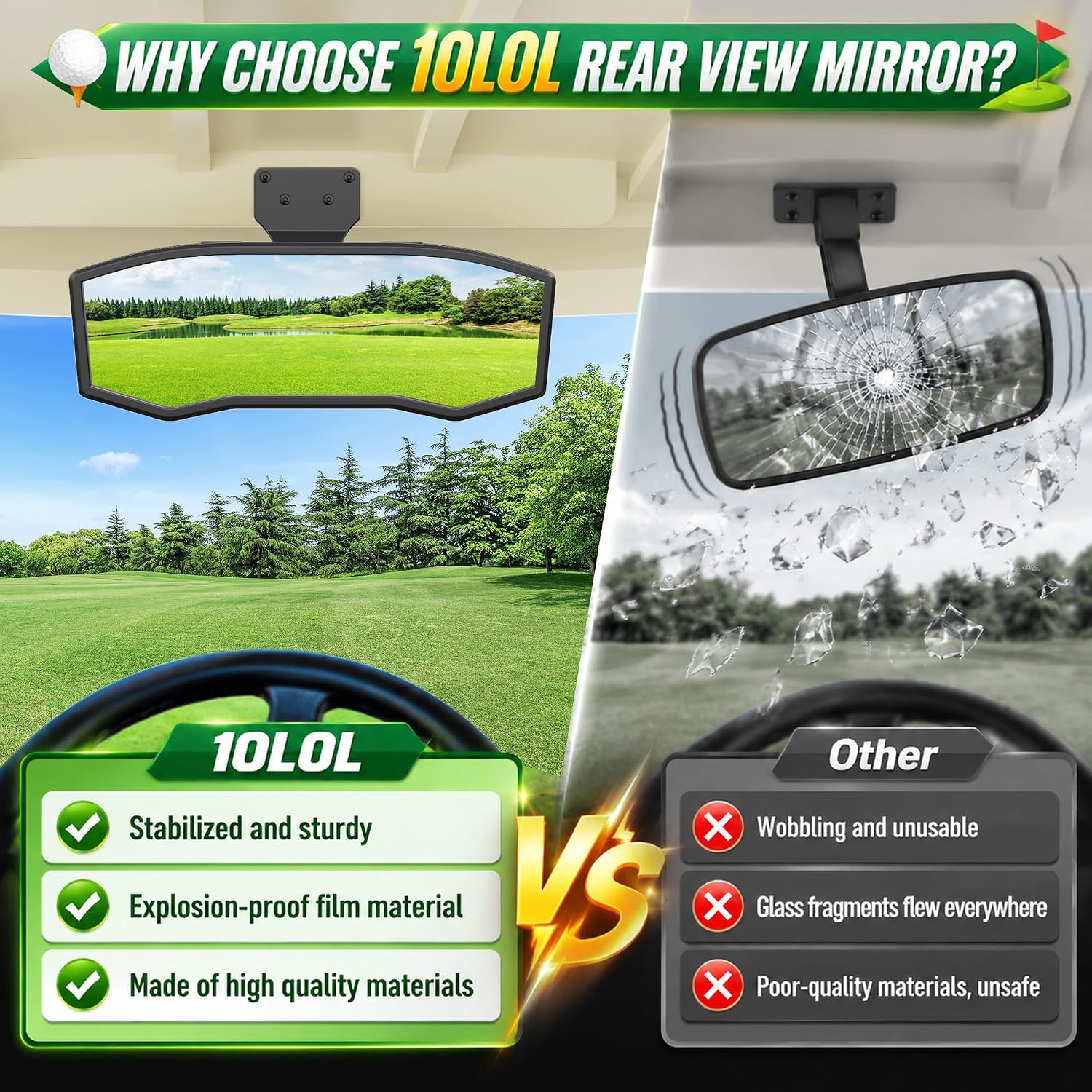 10L0L Universal Golf Cart Rear View Mirror