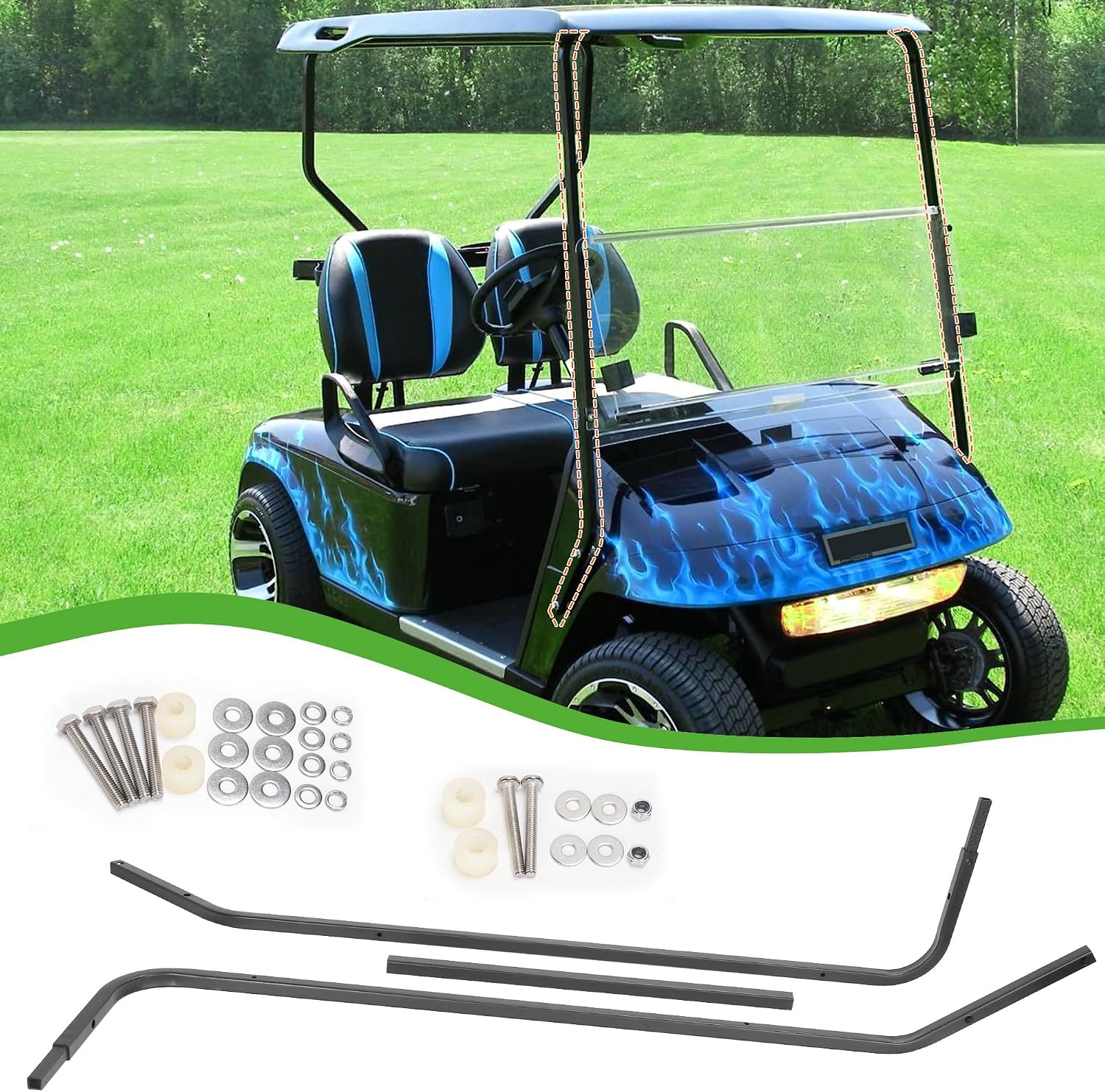 10L0L Front Roof Support Brackets for EZGO TXT & Medalist 1994-2013 Golf Carts