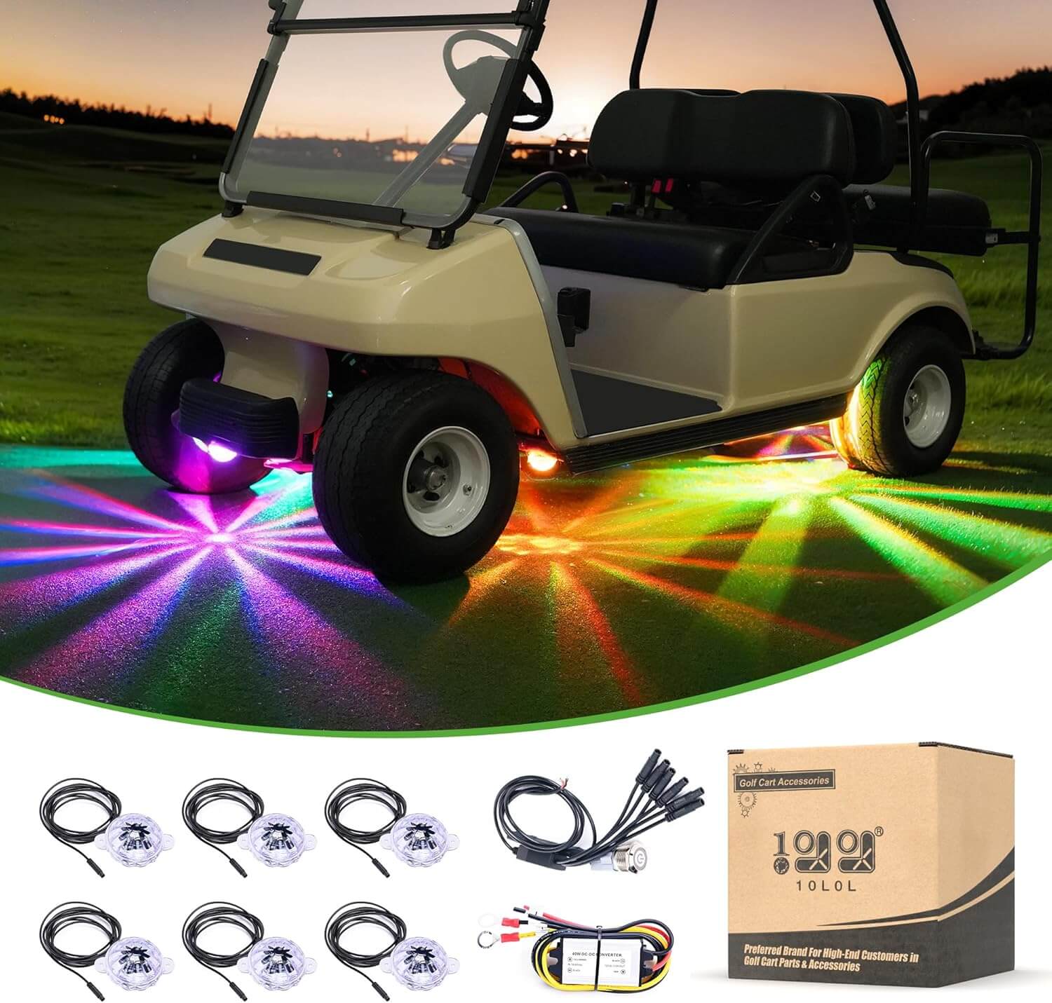 Multicolor Golf Cart Underglow Lights 6 LED Neon Lights with DC Converter