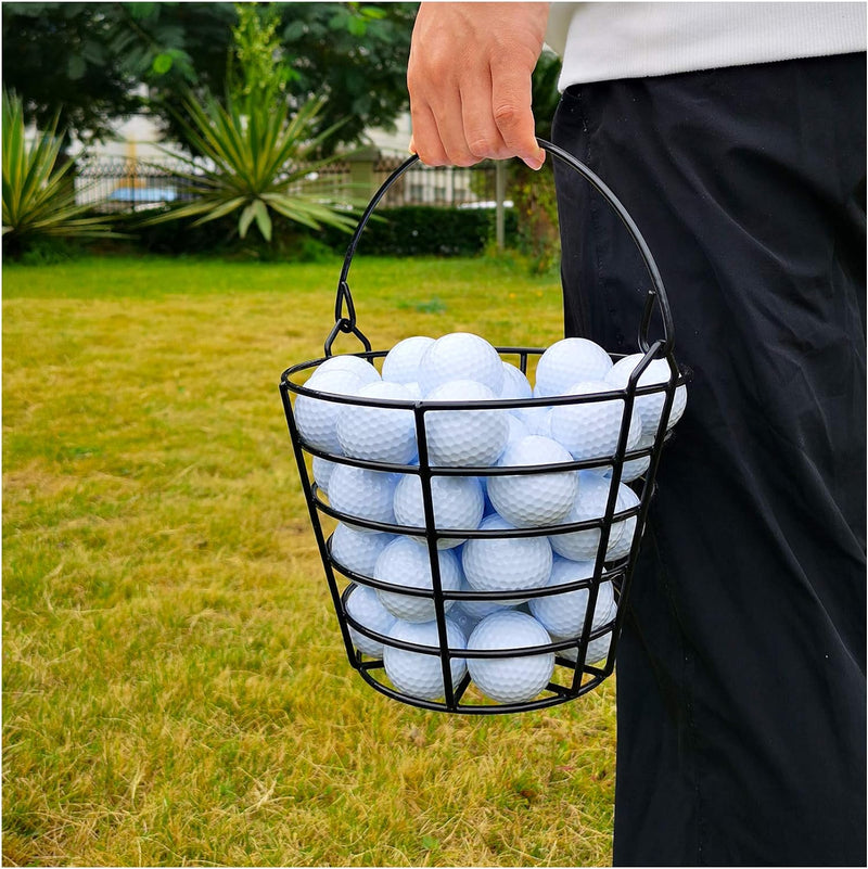 Bucket of Golf Balls: Container that holds 50 golf balls with handles for easy practice