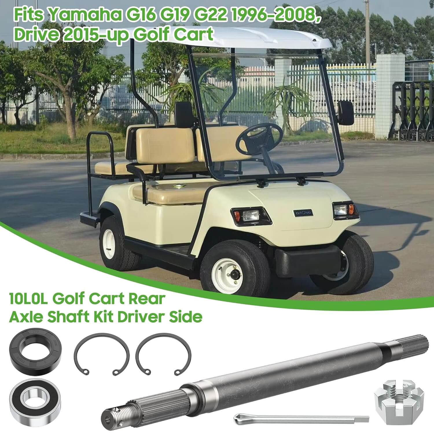 Yamaha Golf Cart Rear Axle with Bearing Seal Kit - 10L0L