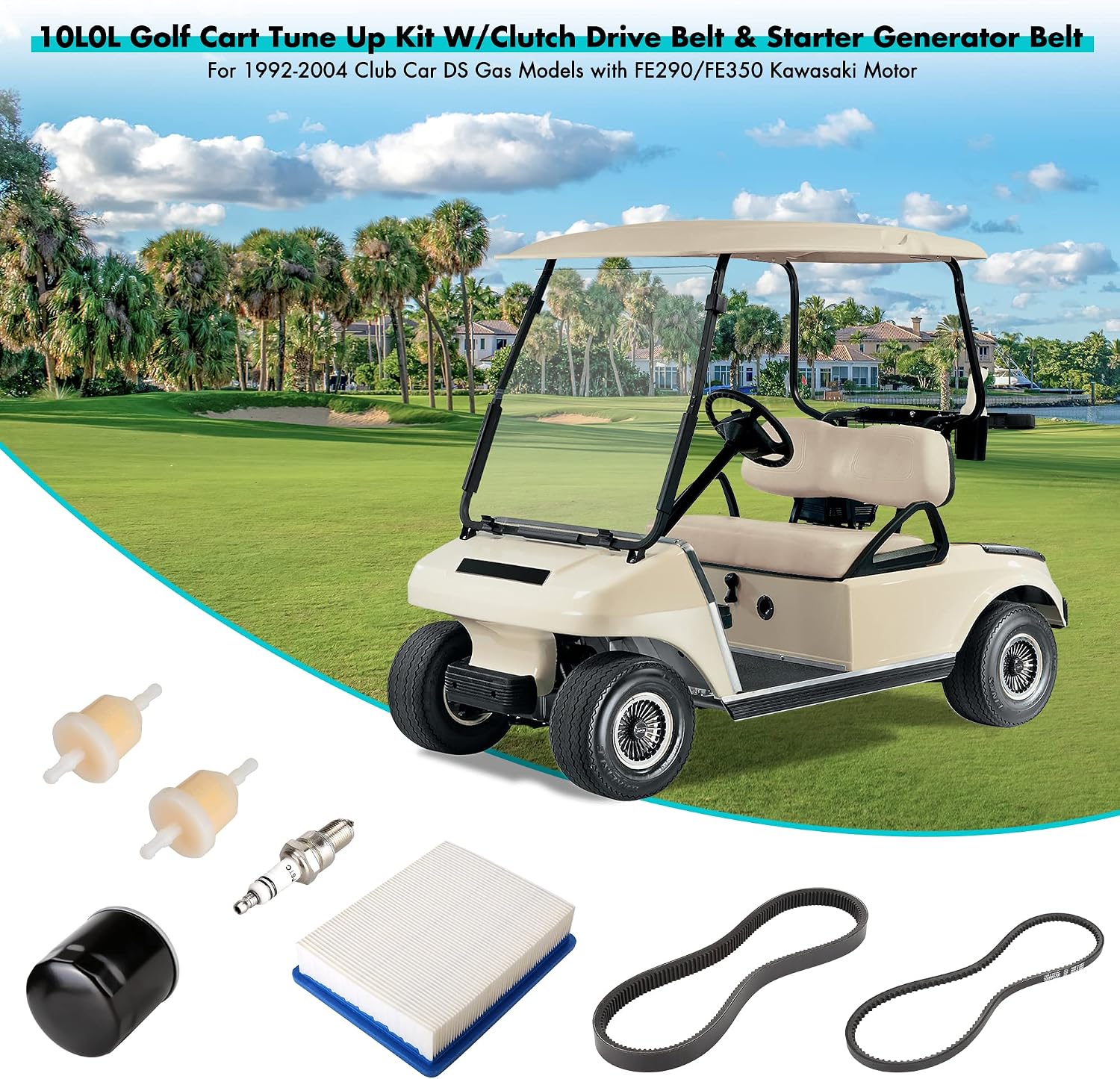 10L0L Golf Cart Tune Up Kit & Drive Starter Belt for Club Car DS