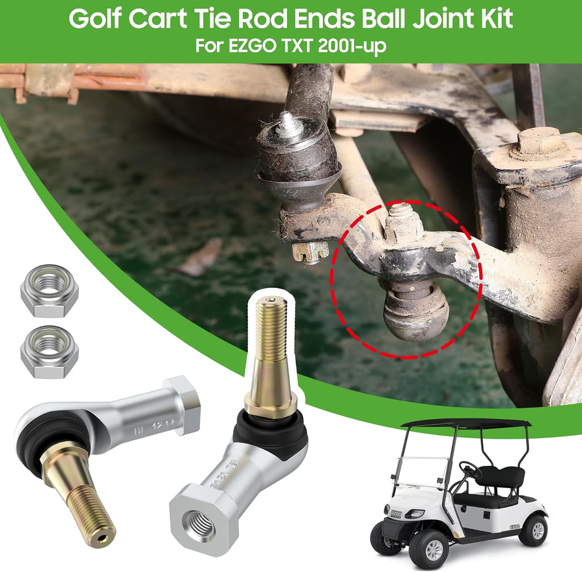Golf Cart Tie Rod End Kit for EZGO TXT Electric & Gas Golf Cart 2001-Up