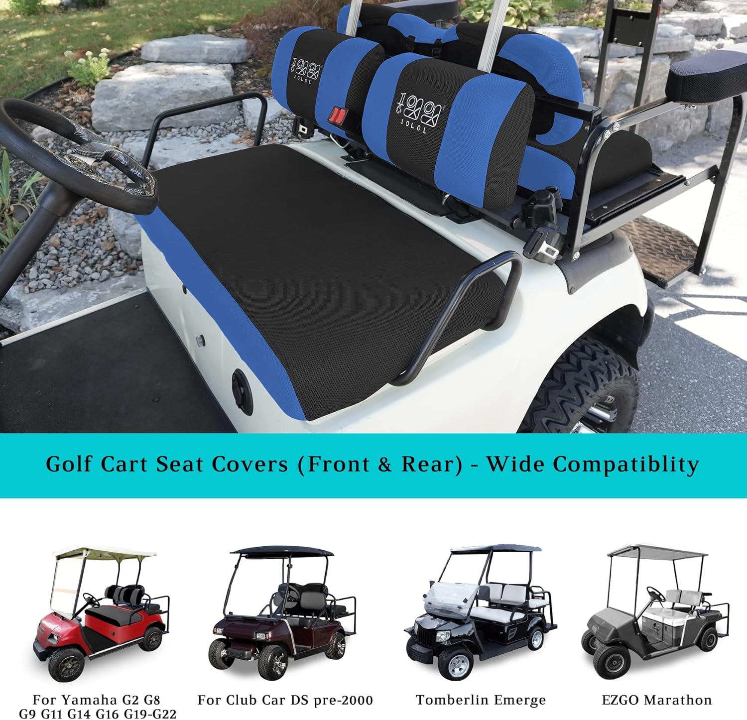 Blue golf cart seat cover for models