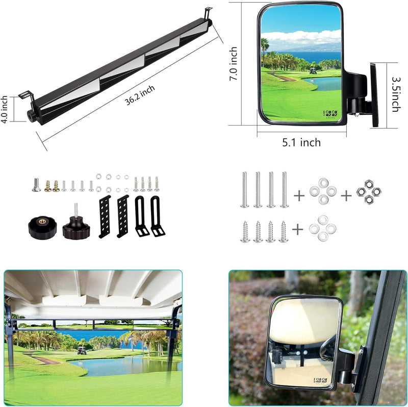 Golf Cart Side Mirror and 4 Panel Rearview Mirror Kit for Club Car EZGO Yamaha - 10L0L