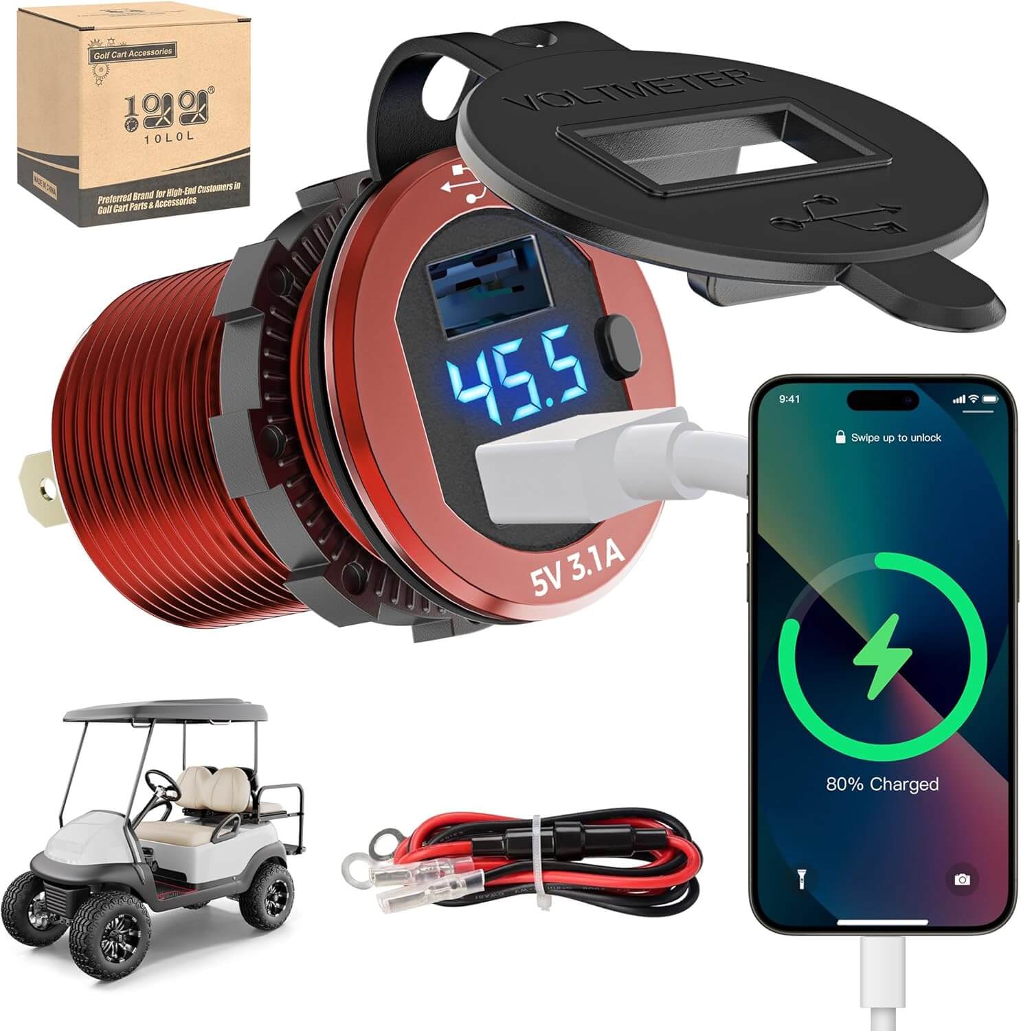 Red Golf Cart USB Charger