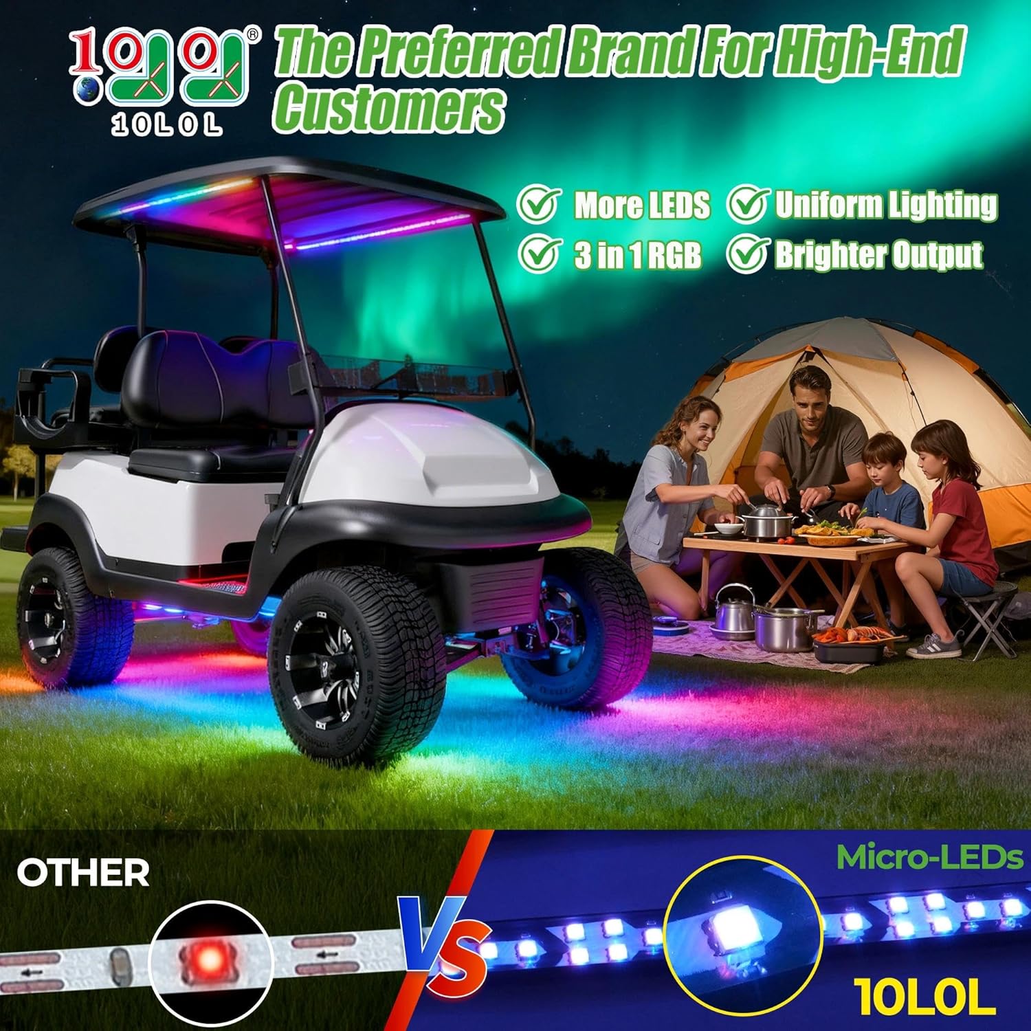 Upgraded RGB Golf Cart Underbody LED Light Strip Kit