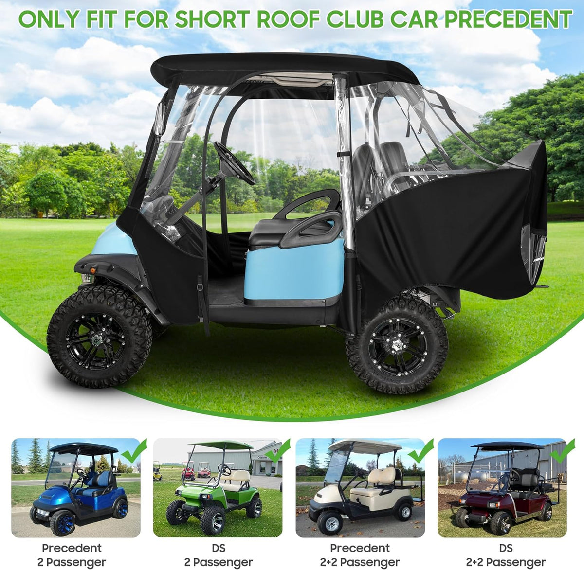 Golf Cart Rain Cover For Club Car With Doors With Safety Side Mirror Openings