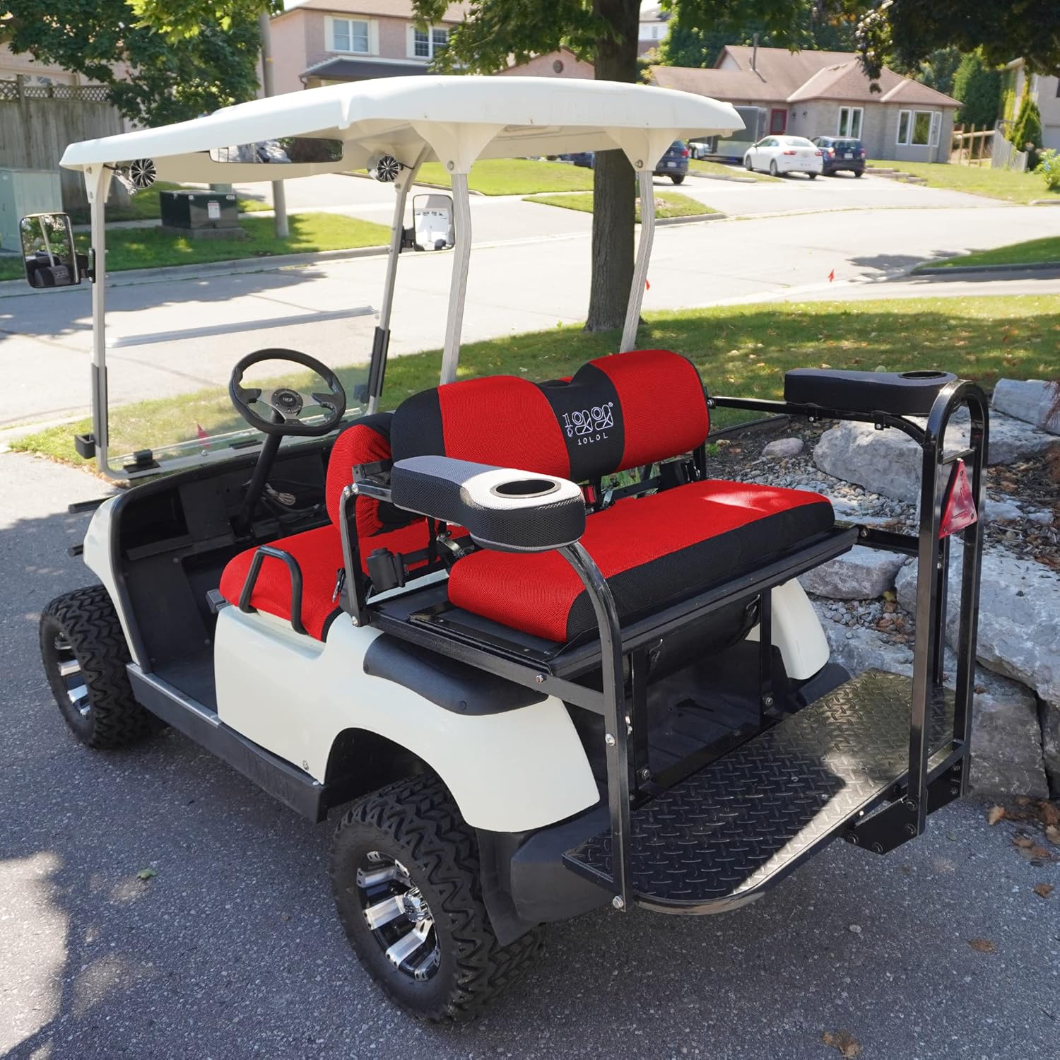 Red golf cart rear seat cover