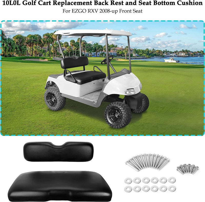 Golf cart front seat cushion and seat back