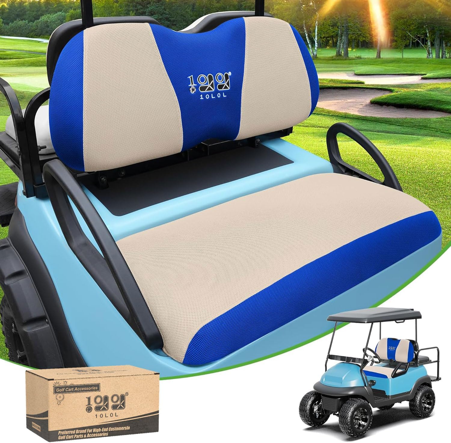 Yamaha & Club Car Golf Cart Seat Cover (Beige and Blue)