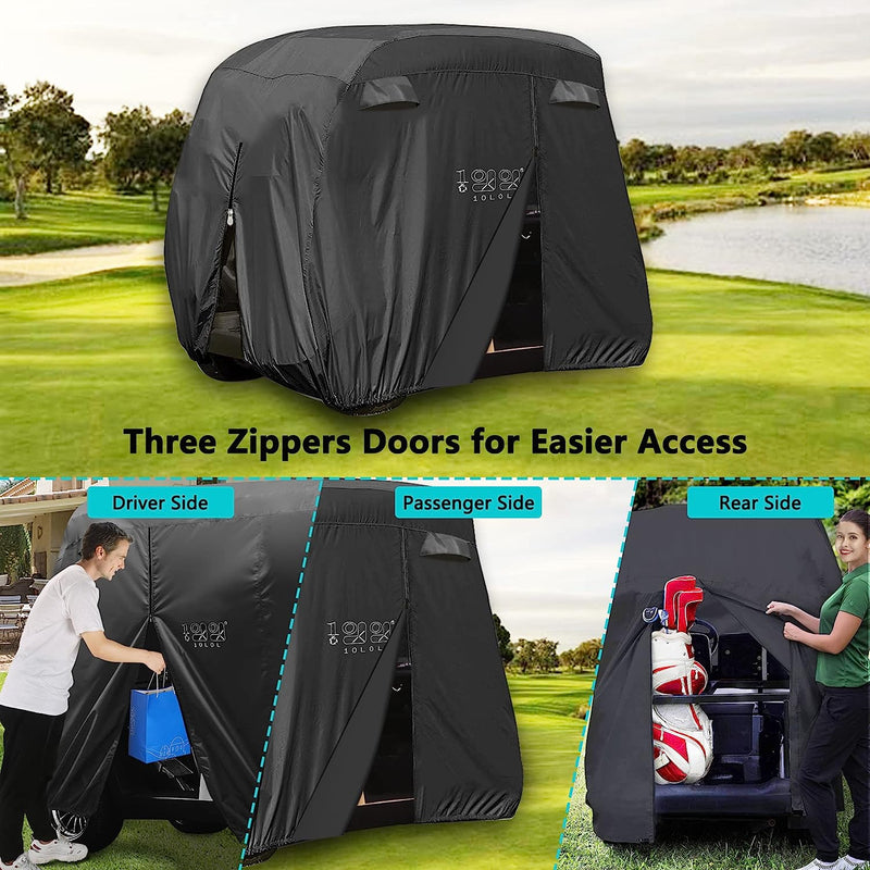 10L0L Universal 2-4 Passenger Golf Cart Cover, 400D Water&Windproof Sunproof Outdoor All-Weather Polyester Full Cover