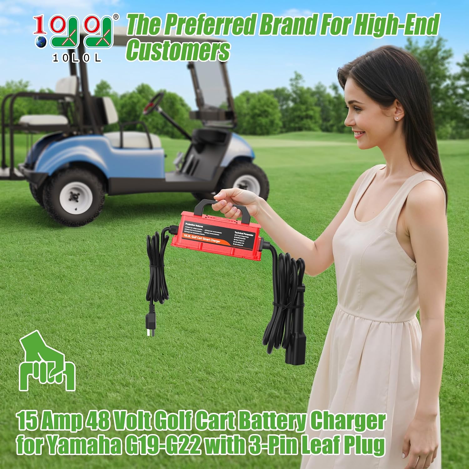 10L0L 15 Amp 48 Volt Golf Cart Battery Charger for Yamaha G19/G22