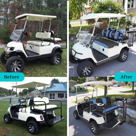 Blue Golf Cart Front and Back Seat Cover Comparison