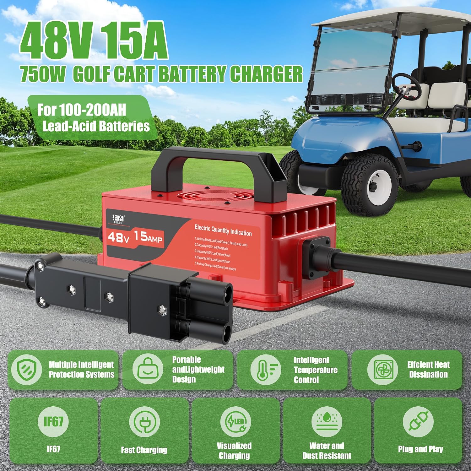 10L0L 15 Amp 48 Volt Golf Cart Battery Charger