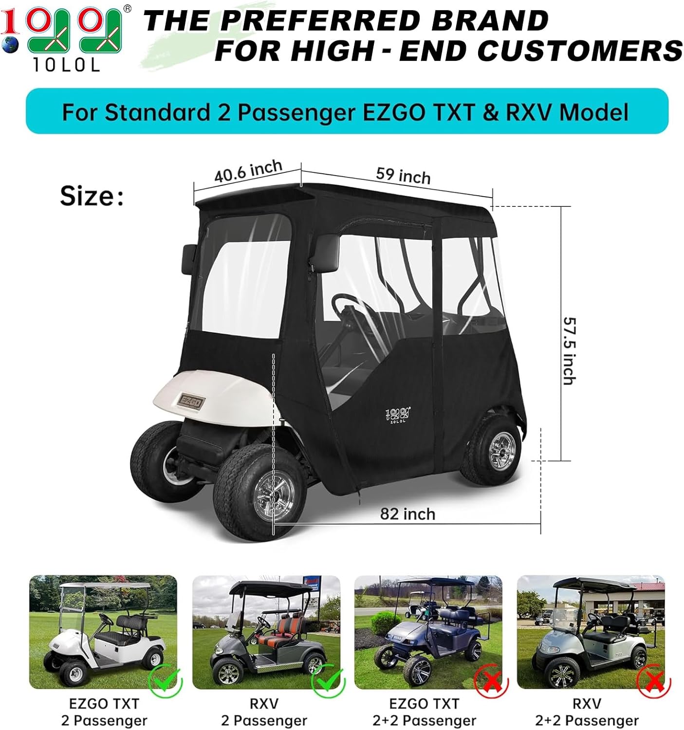 Golf Cart Enclosure with 2 Door Zippers for EZGO TXT/RXV 600D Rain Cover - 10L0L