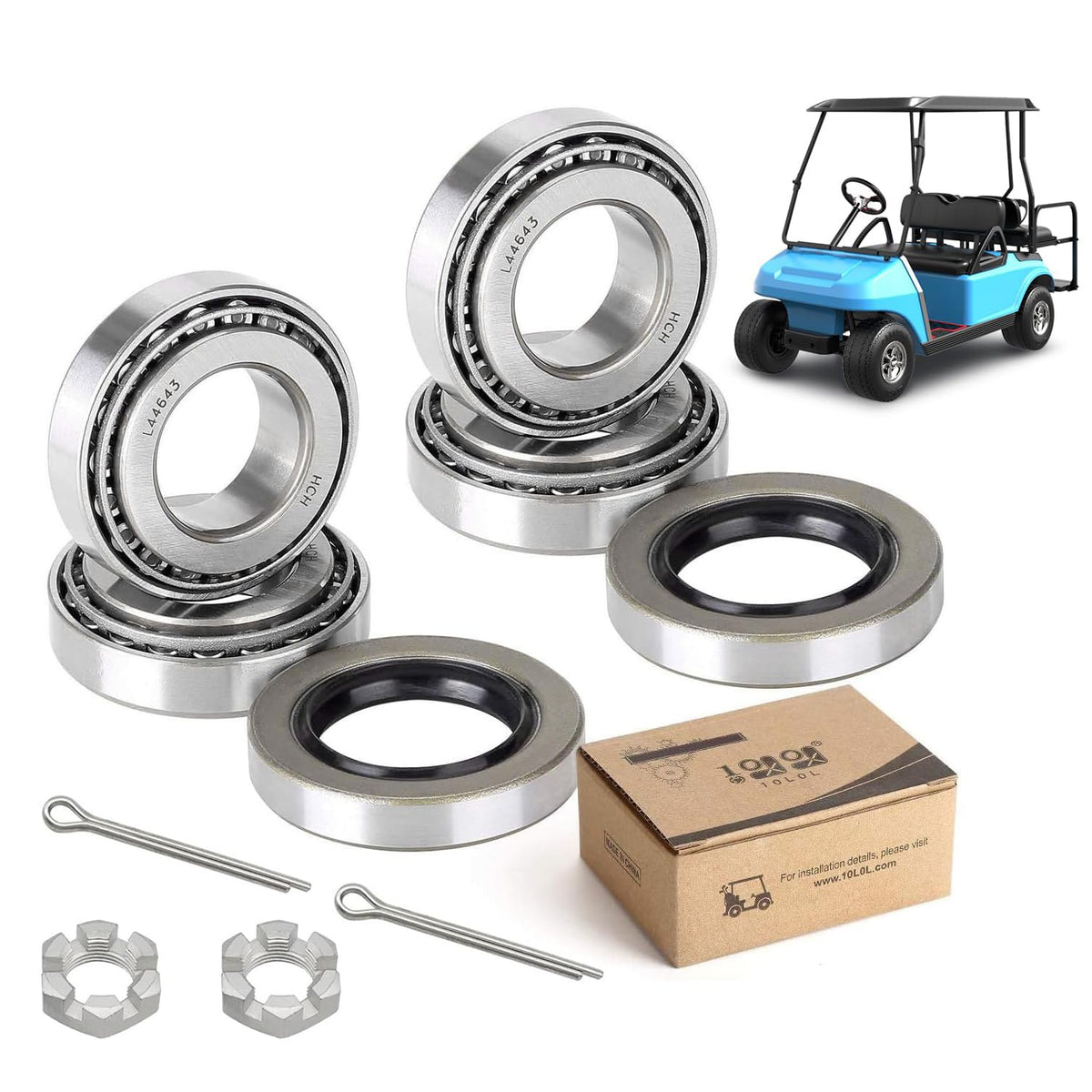 Golf Cart Front Wheel Hub Bearings & Oil Seals Kit for Club Car DS 1982-2002 Gas & Electric - 10L0L