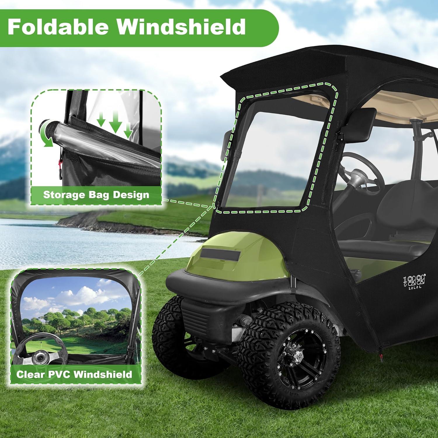 Best Golf Cart Enclosures for Club Car with Hinged Doors 2 Passenger 600D Waterproof 4-Sided Protection - 10L0L