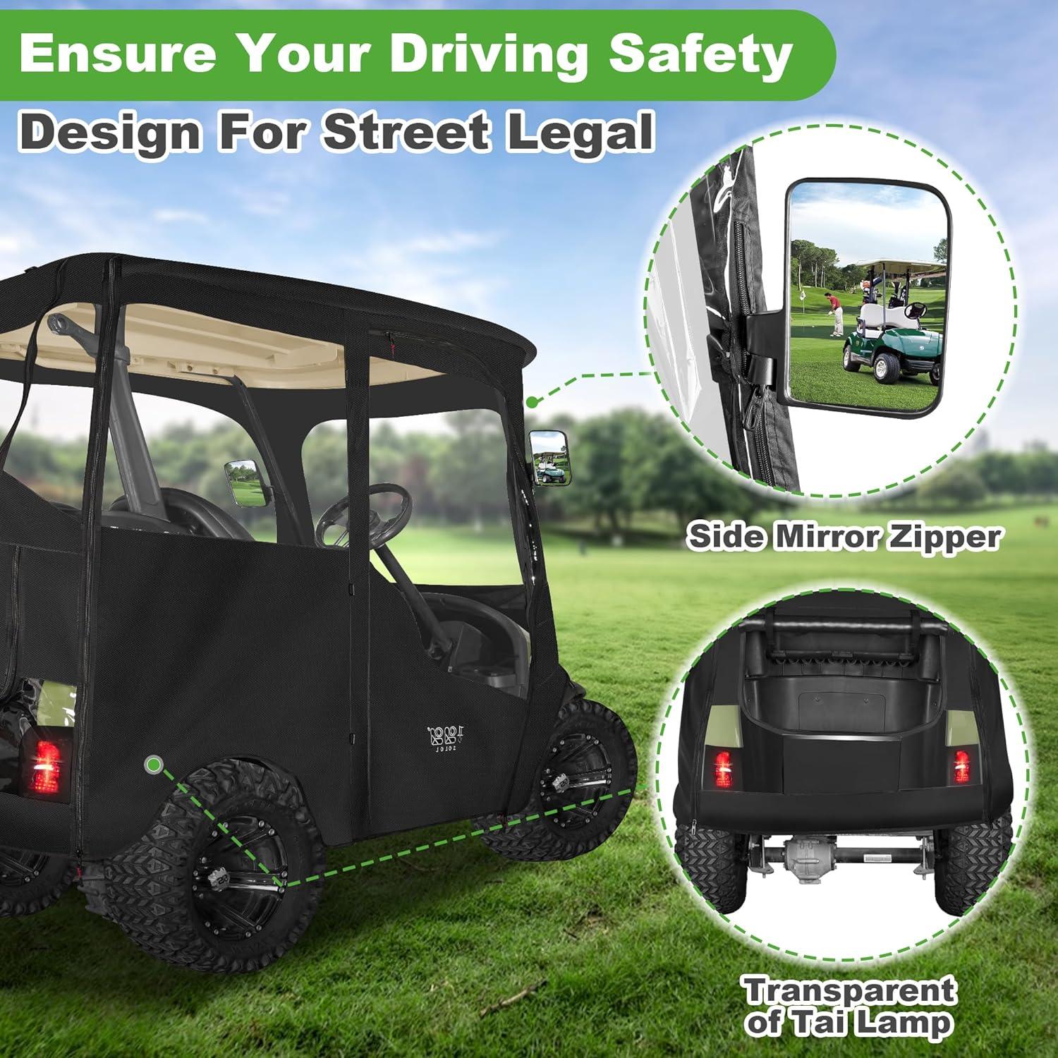 Best Golf Cart Enclosures for Club Car with Hinged Doors 2 Passenger 600D Waterproof 4-Sided Protection - 10L0L