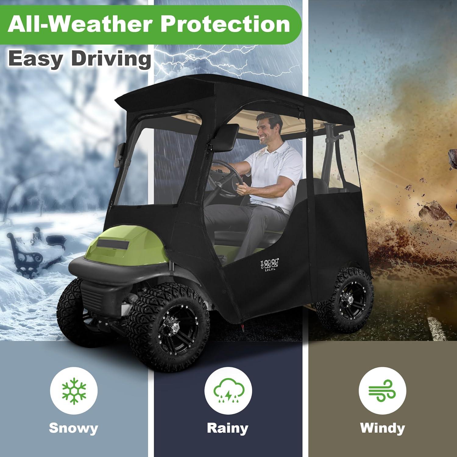 Best Golf Cart Enclosures for Club Car with Hinged Doors 2 Passenger 600D Waterproof 4-Sided Protection - 10L0L