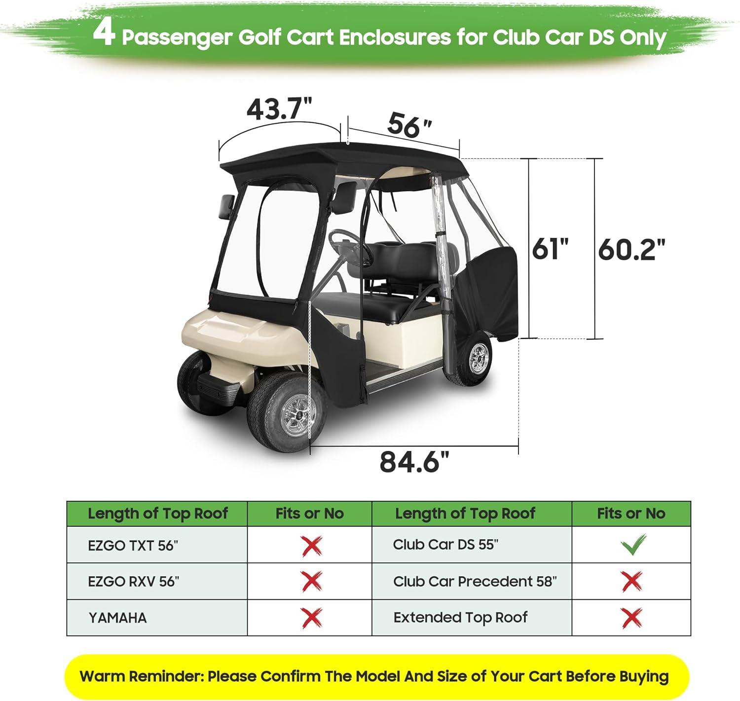 Golf Cart Enclosures Waterproof Driving Cover for Club Car DS- 10L0L - 10L0L