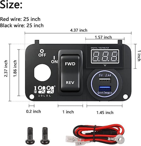 Golf Cart USB Charger Dimensions