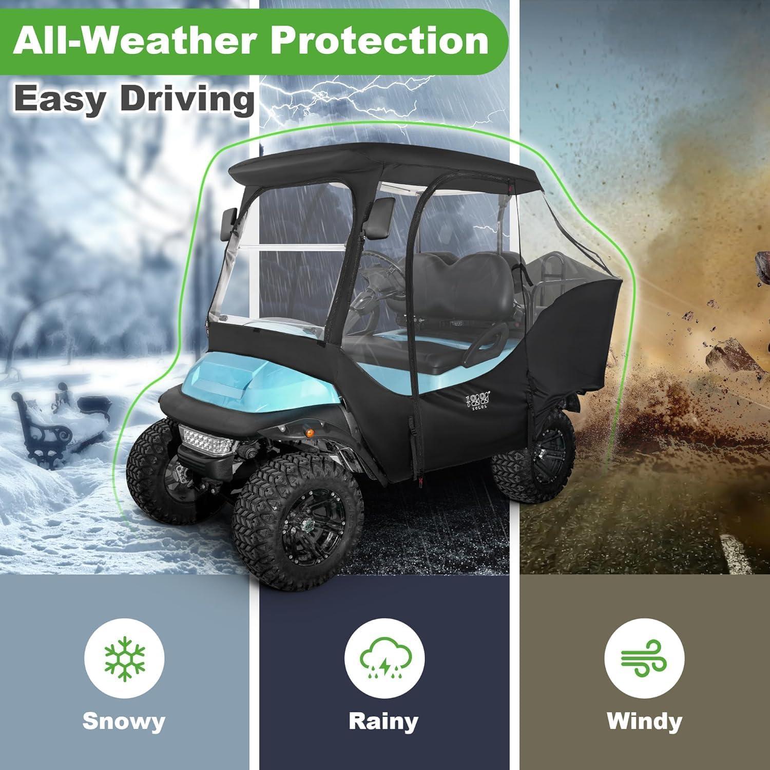 Golf Cart Rain Cover 4 Passenger for Club Car Golf Cart Cover with Doors with Safety Side Mirror Openings - 10L0L