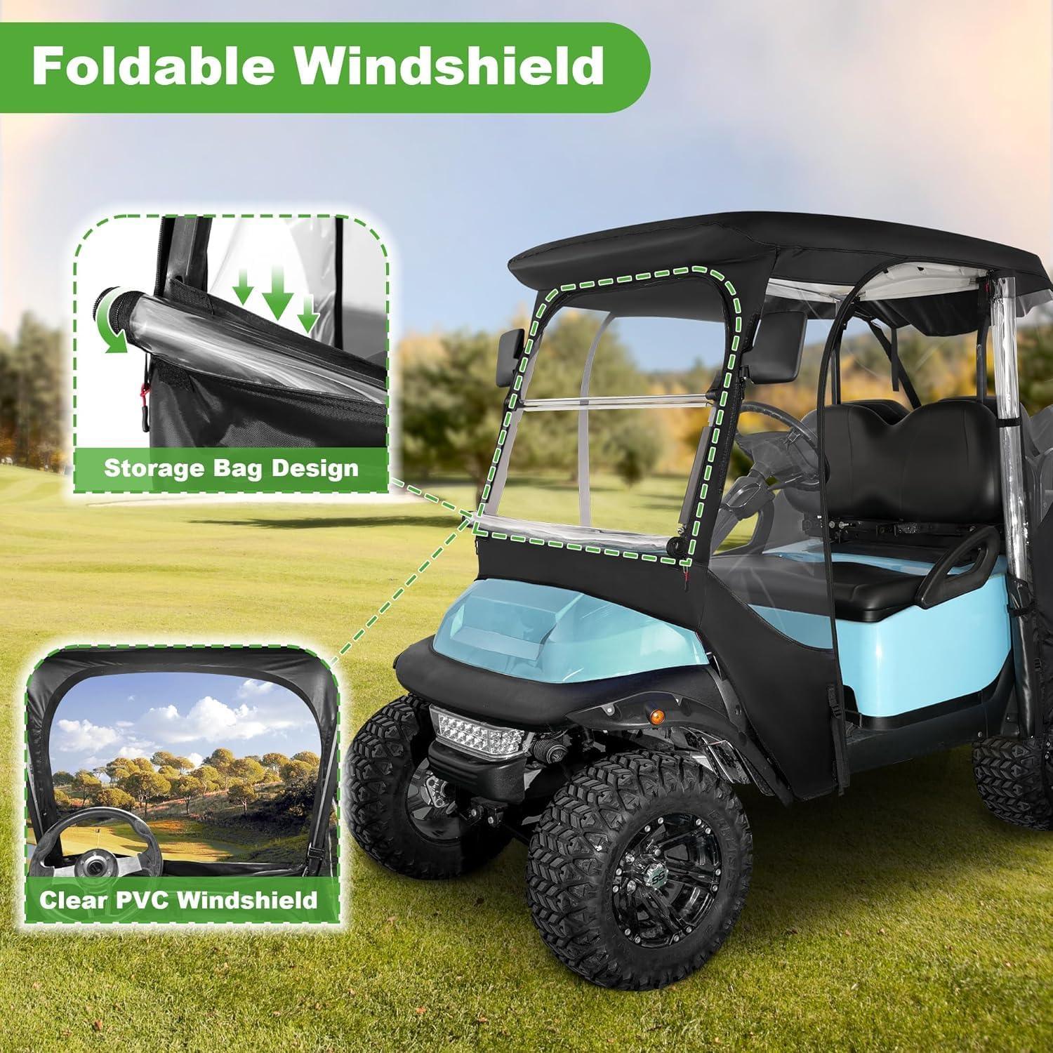 Golf Cart Rain Cover 4 Passenger for Club Car Golf Cart Cover with Doors with Safety Side Mirror Openings - 10L0L