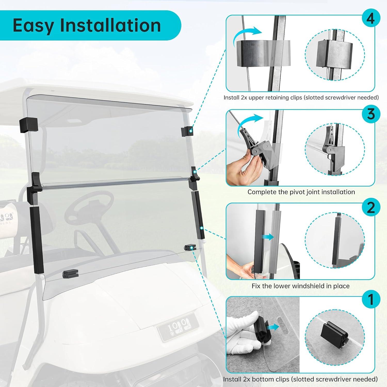 Golf Cart Windshield for EZGO TXT 1995-2003 Transparent Foldable - 10L0L - 10L0L