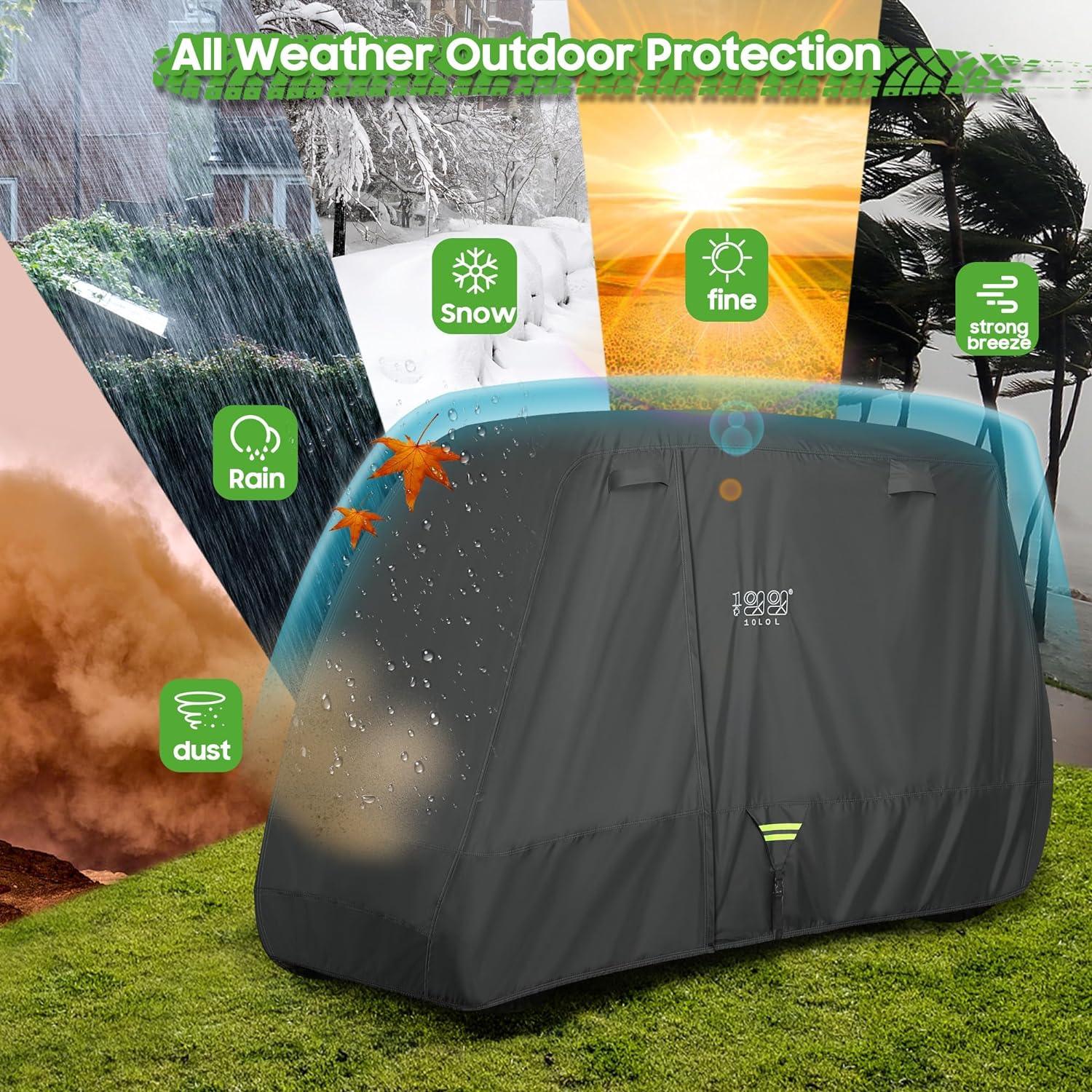 Heavy Duty Best Golf Cart Cover for 2/4 Passengers Golf Cart, All Weather Outdoor Protection - 10L0L