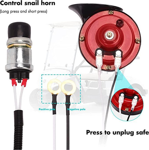 10L0L Universal 12 Volt Golf Cart Horn Kit for EZGO, Club Car, Yamaha - Floor Mount Button Switch, Golf Cart Street Legal Horn Kit - 10L0L
