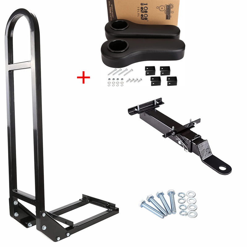 Universal Golf Cart Rear Safety Grab Bar  and  Trailer Hook Hitch kit with Armrest with Cup Holder