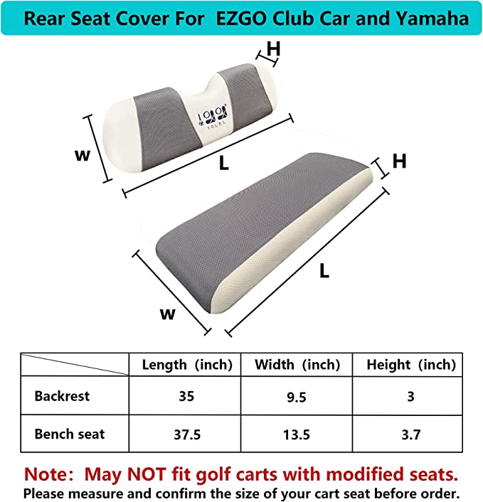 10L0L Golf Cart  Rear Seat Cover Set for EZGO Club Car Yamaha Breathable Seat Covers