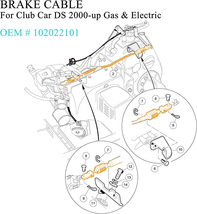 Brake Cable for Club Car DS 2000-up Gas and Electric, 42 Inch Driver and Passenger Side 102022101