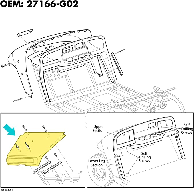 10L0L Golf Cart Front Shield - Fits EZGO TXT, Replaces 27166G04