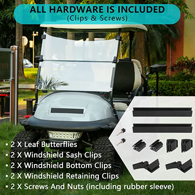 10L0L Golf Cart Windshield for Club Car Precedent Gas or Electric(04-Up), Clear/Tinted Fold Down Windshield Anti-UV Impact Resistant - 37.5" W X 33.6" H