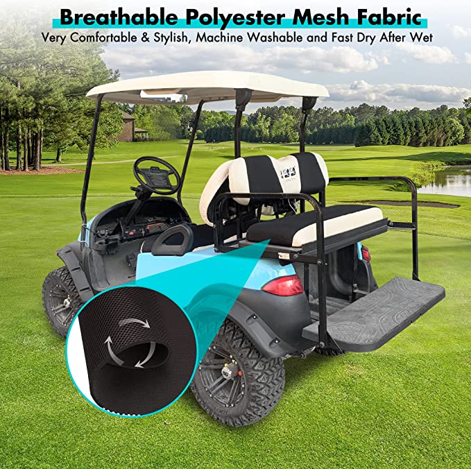 Breathable material for golf cart front and rear seat covers