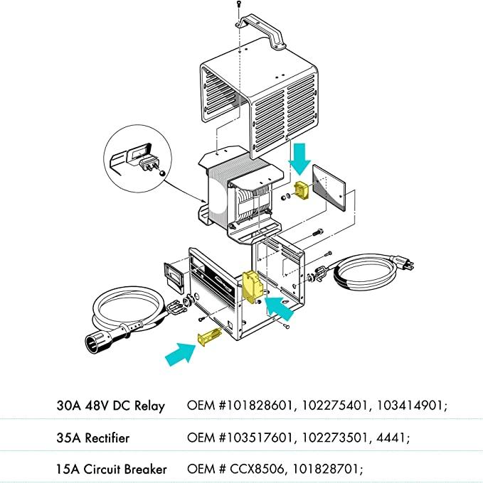 Golf Cart Battery Charger Repair Kit for Club Car 48V Powerdrive 1 & 2 Chargers
